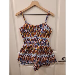 Mimi Chica Linen Romper in Retro Chevron
